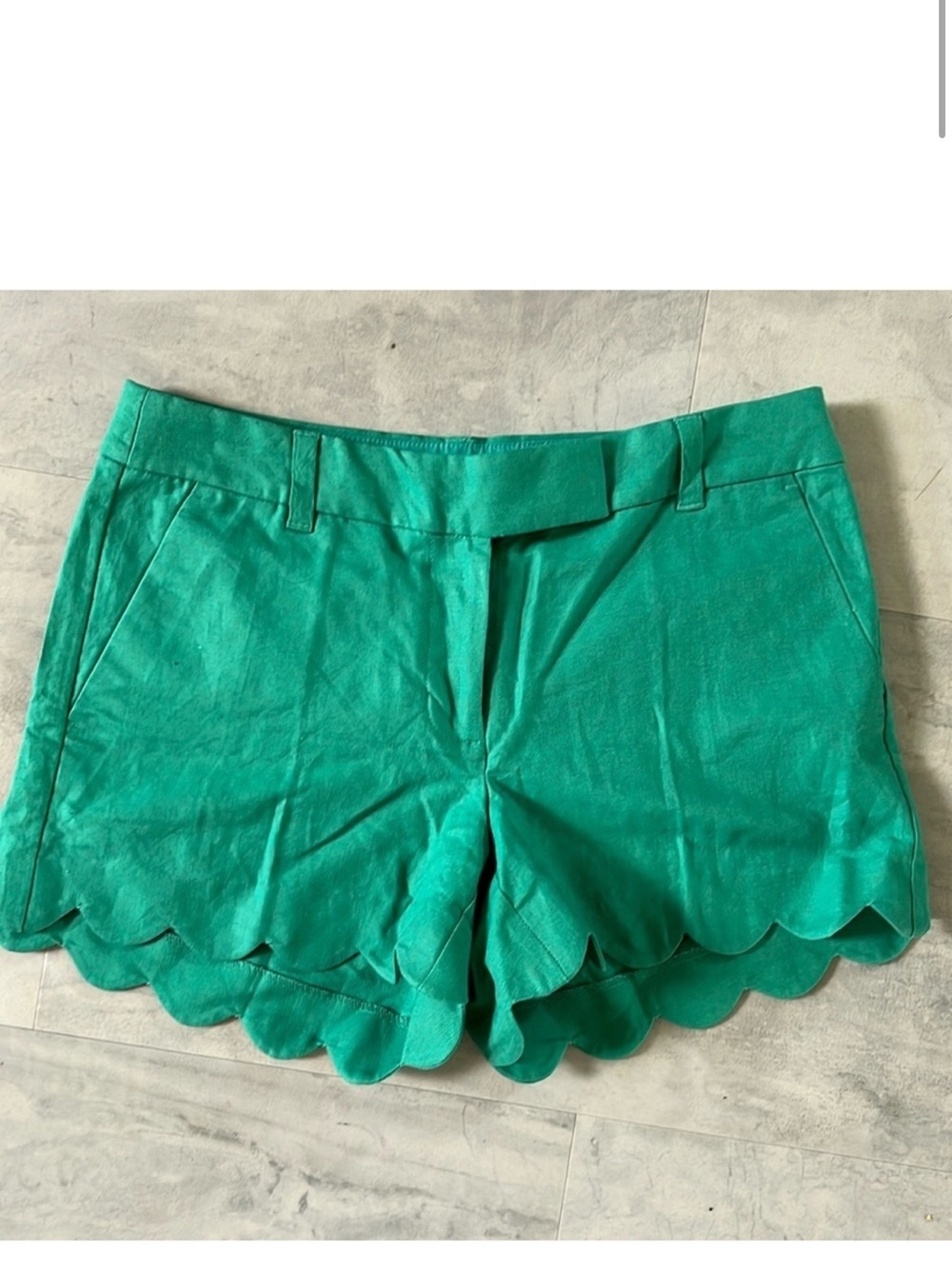 J. Crew Green Scallop Hem High-Waist Shorts